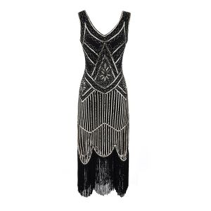 Adult Female Costumes to Hire - Gatsby Flapper dress - Gold & Black Sequin (LARGE)